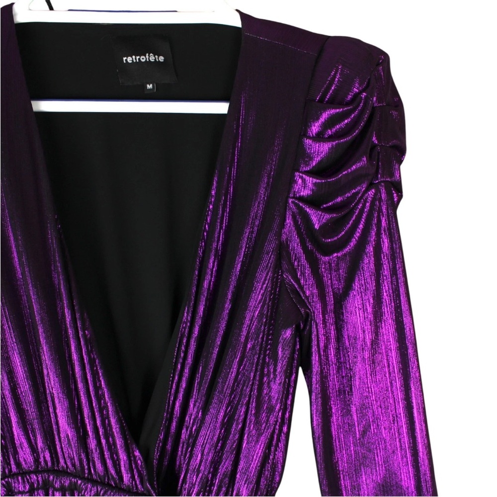 Retrofete Flora Maxi Wrap Dress Purple Metallic Size M V Neck Ruffle EUC Party - Picture 7 of 15